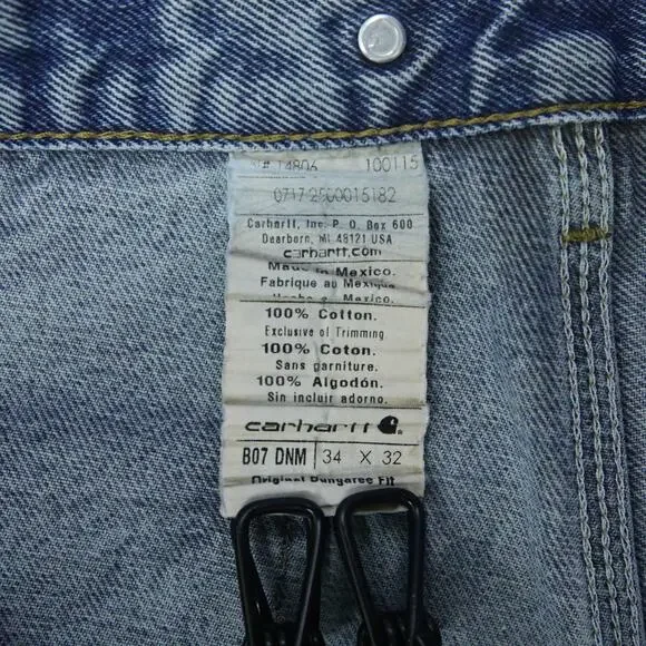 Vintage Carhartt B07 DNM Faded Blue Jeans Denim Double Knee Pants 32x30 - Picture 10 of 12